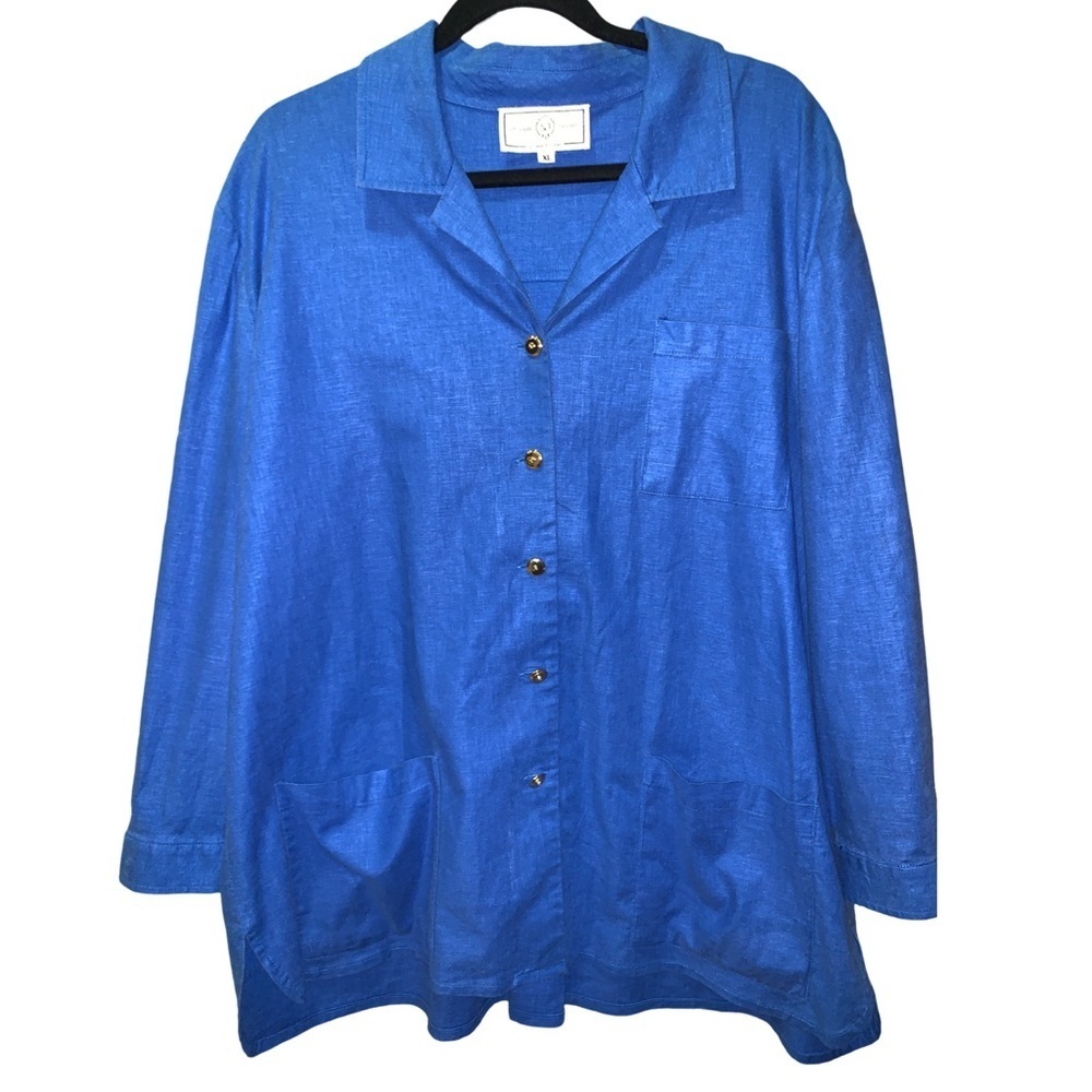 St John Sport By Marie Gray Womens Size XL Jacket Blue Linen Light Weight - Picture 1 of 7
